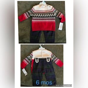 Carter's Baby Boys Holiday Christmas Reindeer Sweater & Plaid Pants 6m NWT